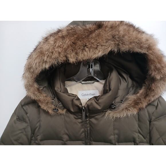Calvin Klein Duck Down Parka Sz M Brown Puffer jacket Coat Removable Hood $250 - Picture 6 of 16